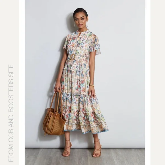 Elie Tahari Aimee Summer Palace Tiered Floral-Print Midi/Maxi Dress SIZE 14 - Picture 11 of 16